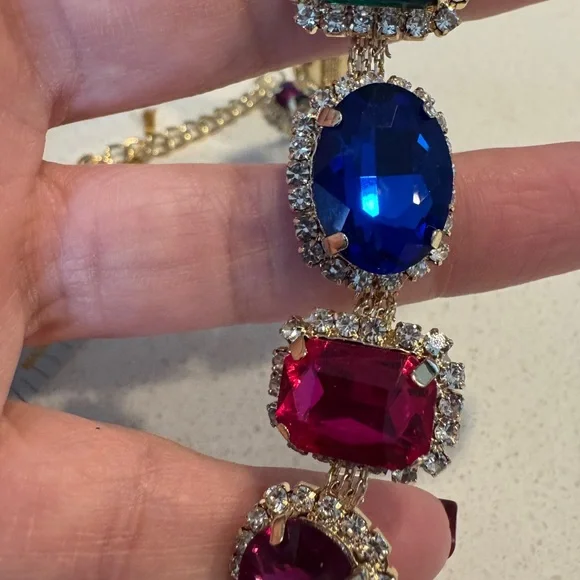 eye candy Multicolor Crystal Collar Necklace — Pink, Blue, Green - Picture 6 of 7